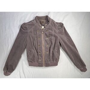 Anthropologie Idra Brown Corduroy Double-Breasted‎ Bomber Jacket women's size 0